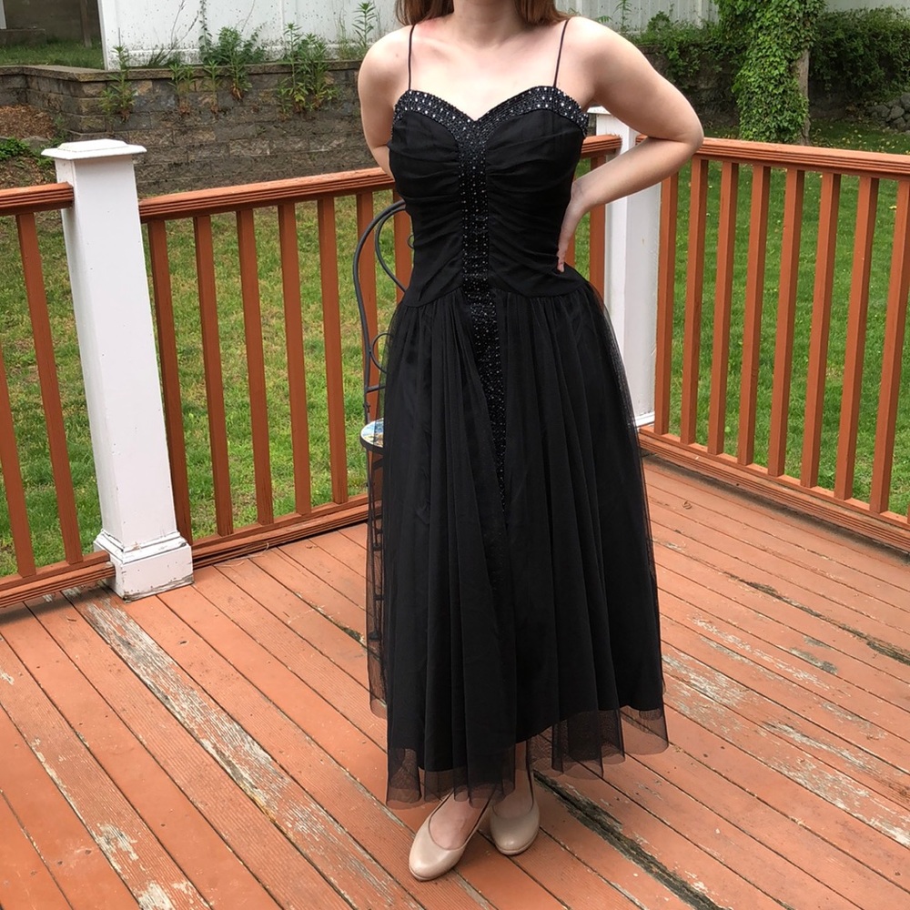 OC by Oleg Cassini 2 black tulle tea length gown